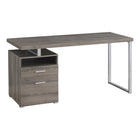 Monarch Specialties 7145 60" Computer Desk - Dark Taupe/Silver Metal-Sleek and stylish 60"l computer desk with wood-look taupe brown laminate finish and grey metal frame, perfect for the trendiest home office setups.