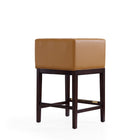 Manhattan Comfort Kingsley 21" Mid-Century Modern Faux Leather Upholstered Counter Stool - Camel and Dark Walnut - 3 Pack-Delivered to you Fully Assembled! No Assembly Required