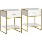 HOMCOM Nightstand with Drawer and Shelf - White - Set of 2-Two-piece set brings symmetry and clean style to your room