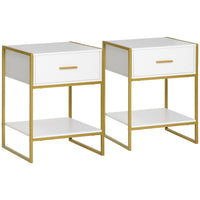 HOMCOM Nightstand with Drawer and Shelf - White - Set of 2-Two-piece set brings symmetry and clean style to your room