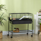 PawHut 35" H Rolling Small Animal Cage with Detachable Stand and Water Dispenser - Dark Grey-Cage can be detached from its rolling stand 