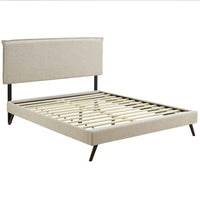 Modway Amaris Fabric Queen Platform Bed with Round Splayed Legs - Beige-Fine Polyester Upholstery