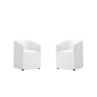Manhattan Comfort Anna Round 23.23" Modern Faux Leather Upholstered Dining Armchair - Cream - Set of 2-Modern Dining Armchair for Dining Room and Task Use. Set of 2