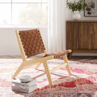 Modway Saoirse Leather Wood Accent Lounge Chair - Natural Brown-Slightly Reclined Seat
