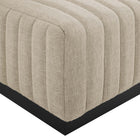 Modway Conjure Channel Tufted Upholstered Fabric Ottoman - Black/Beige-Matte Black Base
