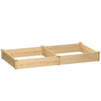Outsunny Wooden Raised Garden Bed - 92.5" L x 48" W x 10.2" H - Natural-Large planting box with divider adapts to various plants 