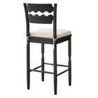 Modway Jax Oak Wood Bar Stool With Wavy Razor Back and Cushion - Black Oatmeal Stripe-Sturdy Side Stretchers