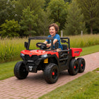 Qaba 24V 4WD Kids Ride On Truck with 6 Wheels, 2 Seater and Dump Bed - Red-Six-wheel UTV with suspension conquers grass and dirt for thrilling off-road adventures 