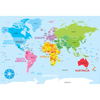 Ashley Productions Placemat Studio Smart Poly World Map Learning Placemat - 13" x 19" - Single Sided - 10 Pack-Use with dry erase or water based markers and washable crayons