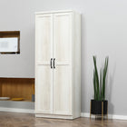 HOMCOM 63" H Kitchen Pantry Cabinet with Doors and Adjustable Shelves - Distressed White-Contemporary chic with shaker door panels and antique metal handles 