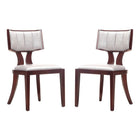 Manhattan Comfort Pulitzer 18.1" Traditional Faux Leather Upholstered Dining Chairs - Silver and Walnut - Set of 2-Traditional Dining Chair for Dining Room Use. Set of 2