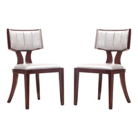 Manhattan Comfort Pulitzer 18.1" Traditional Faux Leather Upholstered Dining Chairs - Silver and Walnut - Set of 2-Traditional Dining Chair for Dining Room Use. Set of 2