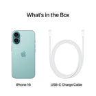 Apple iPhone 16 6.1" - 128 GB - Teal - Bell and Virgin Plus-Satellite Connectivity: If you don't have cell service or Wi-Fi, iPhone can connect to a satellite so you can send and receive messages and Tapbacks. In a severe car crash, iPhone can connect to emergency services when you can't