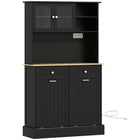 HOMCOM 68" H Kitchen Pantry Cabinet with Charging Station - Black-Storage consisting of an enclosed cabinet, 2 open shelves, 2 large drawers, a spacious countertop, and 2 tilt-out cabinets 