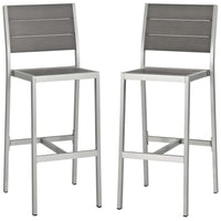 Modway Shore Outdoor Patio Aluminum Armless Bar Stool - Silver Gray - Set of 2-Modern Outdoor Bar Stool