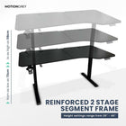 MotionGrey Ergo2 XL Adjustable Right L-Shaped Standing Desk with Memory Settings - 63" x 24" - Black Top - Black Frame-Supports Up to 80 kg - The Motion standing frame is reinforced with thickened steel tubing and strengthened base plates, providing a sturdy and durable platform even at the highest height setting