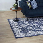 Modway Kazia Distressed Floral Lattice Area Rug - 5 ft W x 8 ft L - Dark Blue/Ivory-Protect Floors From Traffic/Furniture