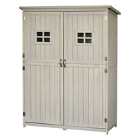 Outsunny Wooden Garden Storage Shed with Windows - 4' x 1.5' - Grey-Plenty of storage space - three shelves on the left, a large space on the right 