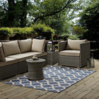 Modway Cerelia Moroccan Trellis Indoor/Outdoor Area Rug - 5 ft W x 8 ft L - Blue/Beige-Tight Low Pile Weave