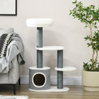 PawHut 39" Multi-Level Cat Tree Tower with Scratching Posts and Condo - White-Covered in soft and warm plush, and easy to clean 