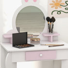 Qaba Kids Vanity Set with Mirror & Stool - Rabbit-Design - White-Colour: White and pink 
