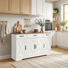 HOMCOM 55" Farmhouse Sideboard Buffet Cabinet for TVs up to 60 Inch with Barn Doors - White-Bring farmhouse charm to your kitchen with barn doors and dark brown top