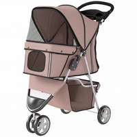 PawHut Deluxe 3-Wheel Pet Stroller with Brake - Canop - Cupholders - Coffee-Lightweight, foldable design simplifies storage and transport
