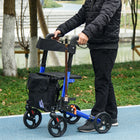HOMCOM 8'' Wheels Folding Adjustable Rollator Walker with Seat and Bag - Blue-Fabric seat with backrest so you can sit comfortably when needed 