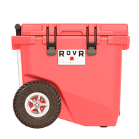 RovR RollR 45 Quart Wheeled Hard Cooler with Telescopic Handle - Coral-RollR 9’’ All-Terrain inflatable tires effortlessly glide over tough sand, dirt and grass
