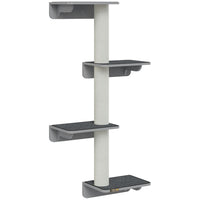 PawHut Wall-Mounted Cat Shelf with 4 Platforms and Scratching Posts - Light Grey-Made from MDF, certified safe for your cat's health 