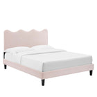 Modway Current Performance Velvet Full Platform Bed with Black Wood Legs - Pink-Wood Slat Support System