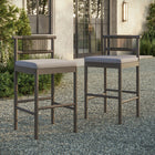 Modway Eleni Outdoor Teak Wood Bar Stools 2-Piece Set - Weathered Grey/Pebble-Removable Cushions