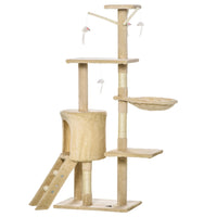 PawHut 53" Large Activity Centre Cat Tree Tower with Condo - White-Solid particle board construction built to withstand long term use 