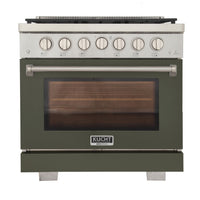 Kucht 36" KFX-X Series Pro Style Natural Gas Range - Stainless Steel/Olive Green-New true simmer burners for precise low heat cooking