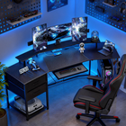 HOMCOM 79" Industrial Gaming Desk with RGB Lights and USB Ports - Black-Includes a keyboard tray, CPU stand and two drawers for storage