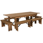 Flash Furniture HERCULES Series 8' x 40" Antique Rustic Folding Farm Table & Six Bench Set-Solid Pine Construction