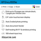 HP Envy 6555e All-in-One Printer with Bonus 3 Months Instant Ink-Key features: Colour print, copy and scan, plus auto 2-sided printing, a 35-sheet auto document feeder and a 100-sheet input tray