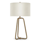 Hudson&Canal Marduk 25.5" Tall Table Lamp with Fabric Shade - Brass/White-Mid-century modern design for your living room, workspace, or bed side table