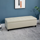 HOMCOM Linen Fabric Entryway Bench with Wooden Feet - Beige-Wide top opens to expose extra storage space  