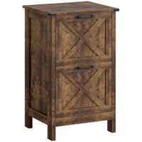 HOMCOM 2-Drawer Letter/A4 Filing Cabinet - Rustic Brown-Enhances home office decor with a charming barn door look
