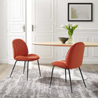 Modway Scoop Black Powder Coated Steel Leg Performance Velvet Dining Chairs - Orange - 2 Pack-Performance Velvet Polyester Upholstery