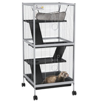PawHut 45" H 4-Tier Small Pet Cage - Light Grey-Ideal for a variety of small animals including pet mink, chinchilla, small cat and other similar sized small pets 