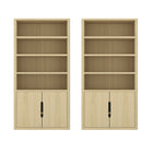 Manhattan Comfort 2-Piece Rivington 40" Modern 4-Shelf Bookcase Cabinet - Natural Oak-Modern Bookcase for Home Office, Living Room, and Extra Storage Use