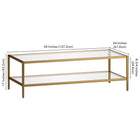 Hudson&Canal Hera 54"W Rectangular Coffee Table with Glass Shelf - Antique Brass-9