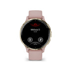 Garmin Venu 3S Watch - 41 mm - Soft Gold Stainless Steel Bezel with Dust Rose Case and Silicone Band-Enjoy the convenience of making and taking phone calls from your wrist — even use your smartphone’s voice assistant to respond to text messages and more (when paired with your compatible iPhone® or Android™ smartphone); plus, you can respond to texts via voice, or Android users can text directly from their smartwatch