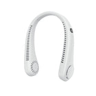 Powerology Rechargeable Neck Fan with Digital LED Display - White-Hands-free neck fan provides 360-degree airflow