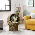 PawHut Wicker Cat Bed with Cushion and Stand - Dark Brown-Wicker material promotes airflow, keeping cats cool 