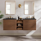 Modway Render 62" Wall-Mount Double Sink Bathroom Vanity - Walnut/Black-Full-Glide Drawers