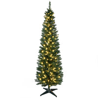 HOMCOM 7' Pre-Lit Artificial Christmas Tree with Warm White LED Lights - Green-7 foot tall artificial Christmas tree in a slim pencil style design 