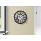 Monarch Specialties Clocks 18" Round Wall Clock - Antique Black -Easy to read with roman numeric markings against a skeleton style background and quartz movement for accurate timekeeping